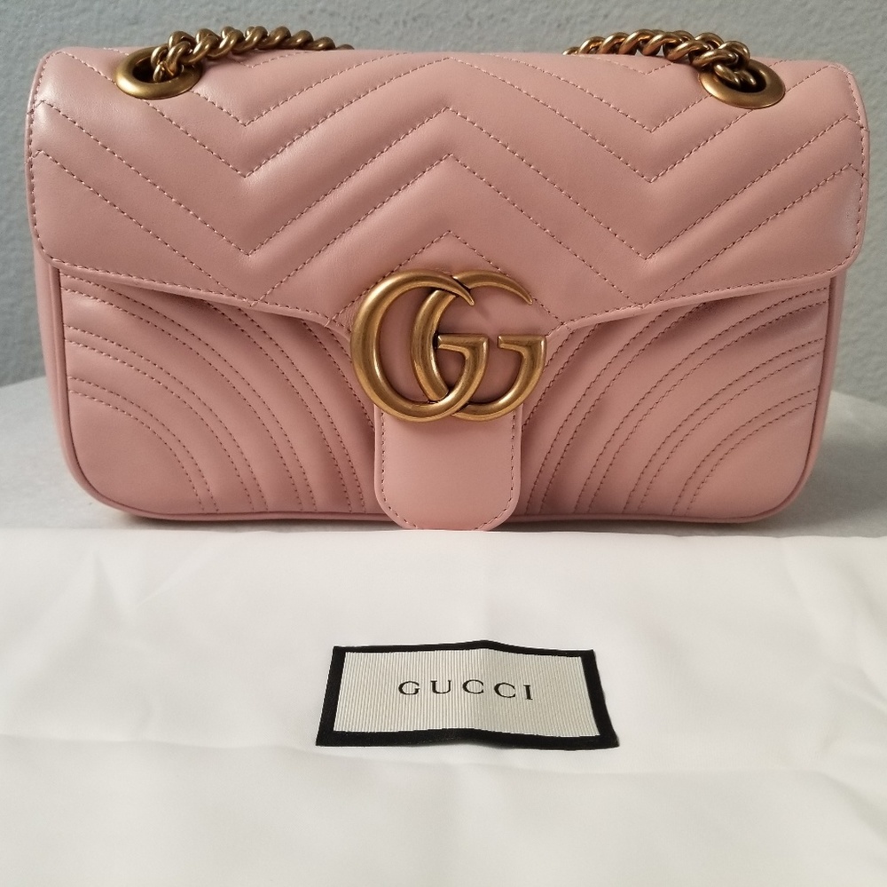 NWT Gucci marmont matelasse flap bag pink